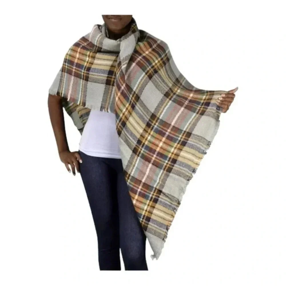 Plaid Blanket Scarf Womens OS Multicolor Oversized Cozy‎ Fall Wrap Shawl Tartan